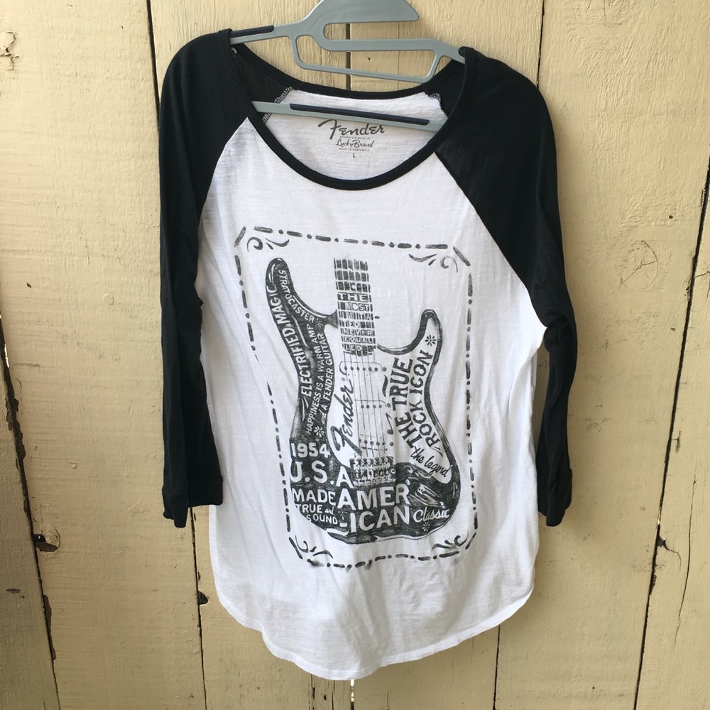 Lucky brand guitar baseball tee shirt